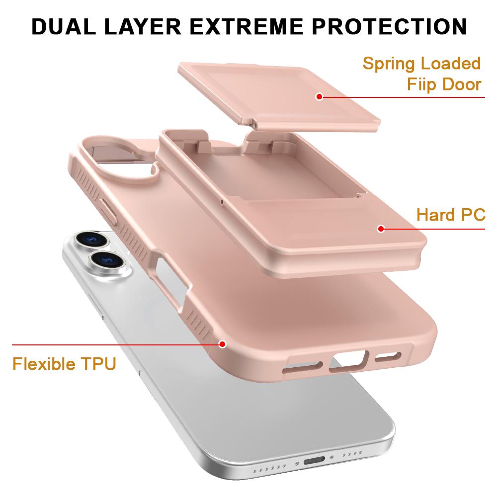 For iPhone 16 Case Skin-Touch Card Holder TPU + PC Phone Cover with Mirror Kickstand