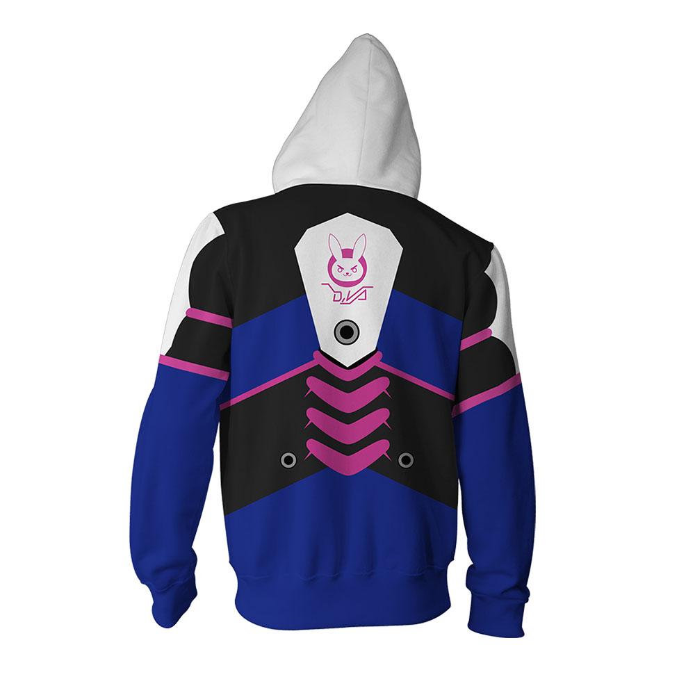 Overwatch D.Va Cosplay ZIP UP HOODIE Men Women 3D Print Game Character Costume Hooded Sweatshirt Jacket Unisex Streetwear Casual