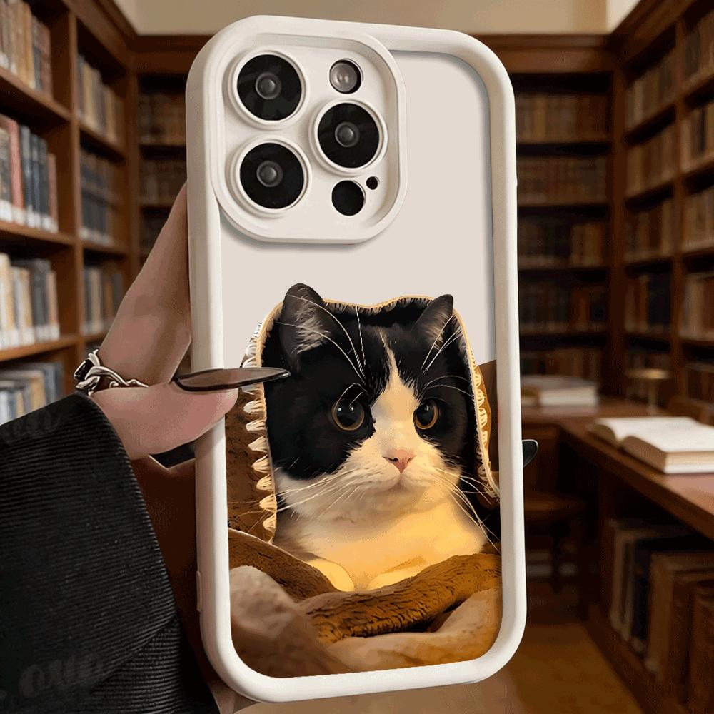Кошка-смокинг в коричневом одеяле Мягкий ТПУ чехол для телефона для iPhone 17 16 15 14 13 12 11 Pro Max Plus Ударопрочный противоскользящий чехол