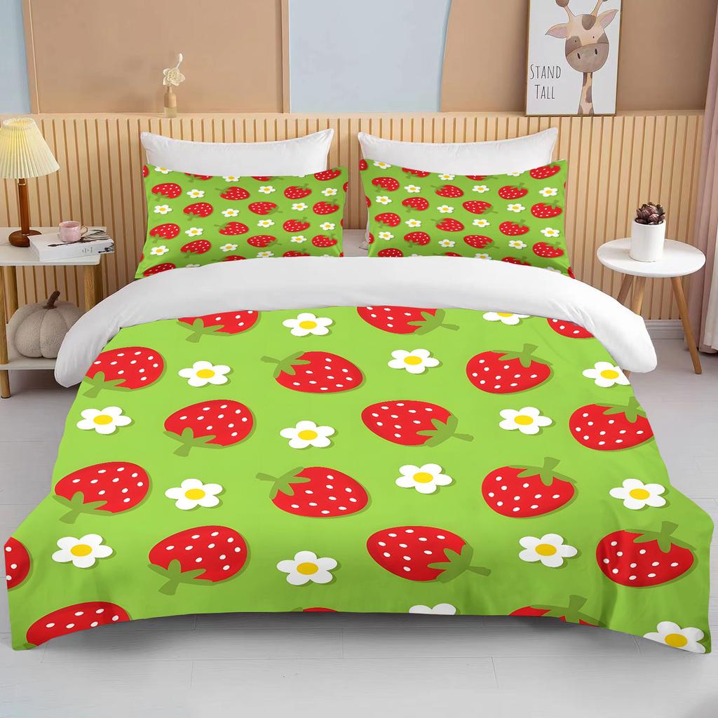Sweet Strawberry Print Bedding Set Duvet Cover 1 Duvet Cover 2 Pillowcases Adult and Kids Bedding Set Luxury Queen Bedding Set