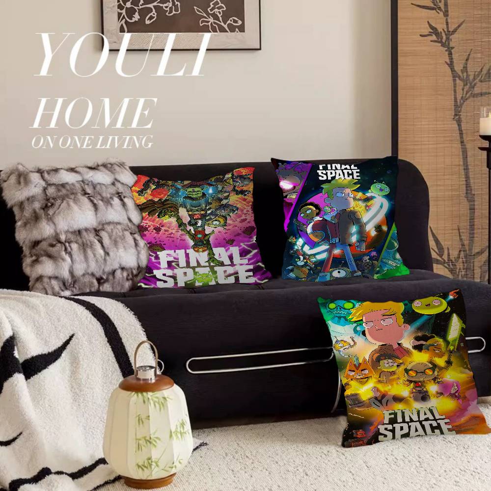 F-Final Space Cartoon Pillow Covers Cartoon Sofa Decorative Home Double-sided Printing Short Plush Cute Cushion Cover