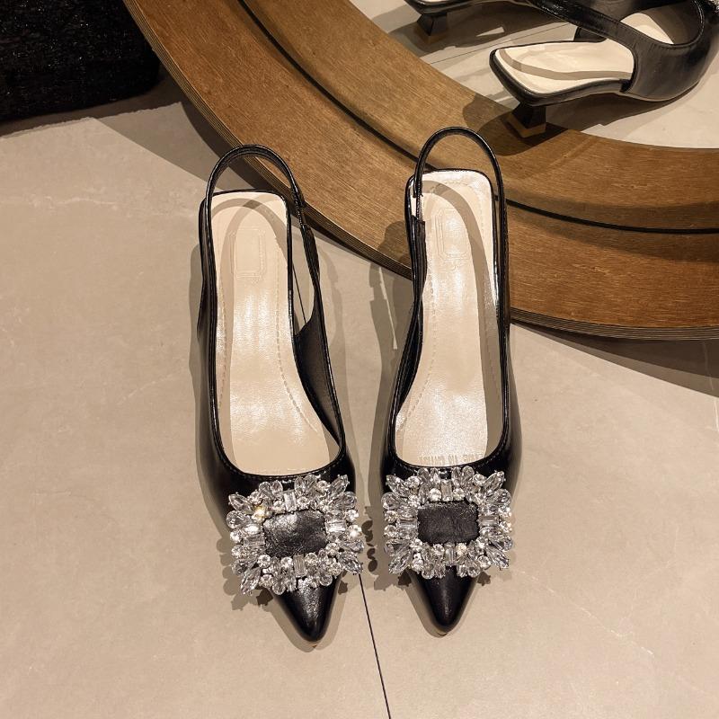 Новая женская обувь 2024 года, туфли-лодочки с острым носком, нежно-розового цвета, с бриллиантами, однотонные, с ремешком на пятке, модная женская обувь для платья, сандалии для вечеринки