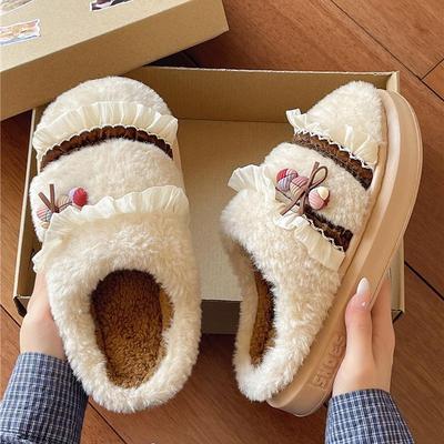 Женские зимние плюшевые хлопковые тапочки: Уютная, Толстоподошвенная, Нескользящая, Флисовая подкладка, Мультяшная меховая обувь