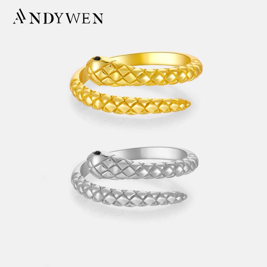 ANDYWEN Женское регулируемое кольцо из стерлингового серебра 925 пробы с золотой змеей, роскошное кольцо в стиле рок-панк, тонкие круглые круглые ювелирные изделия