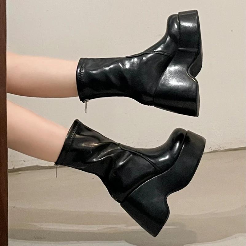 High Heels Ankle Women's Boots Wedges Designer Platform Shoes Goth Walking Chelsea Boots New Leather Elegant Ladies Boots
