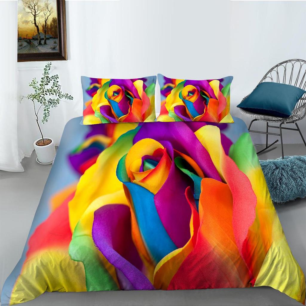 3D Flower Series Bedding Set Flower Pattern Quilt Cover Pillow Case 2 or 3 Pieces Microfiber Fabric Soft and Comfortable Home Decoration