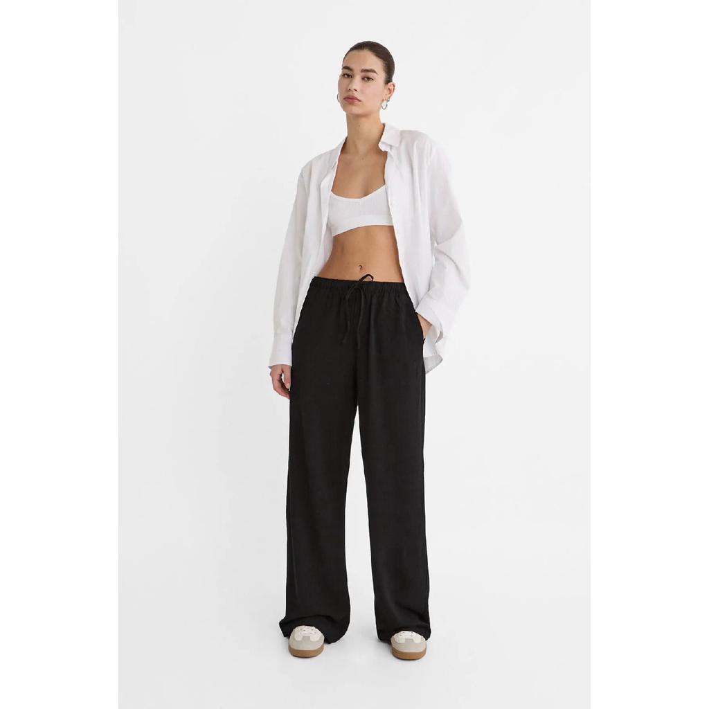 Linen Loose Cut Palazzo Trousers Ecru