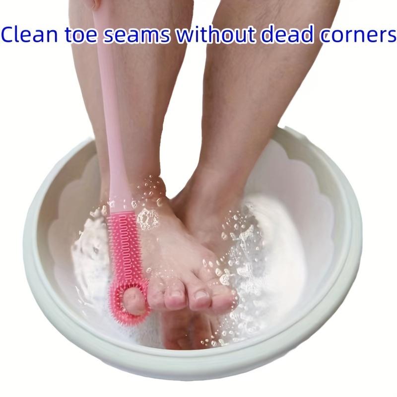 Щетка для чистки и массажа пальцев ног 2 в 1 - Мягкая резиновая пемза для удаления омертвевшей кожи, длинная ручка без запаха, скребок для ног - Батарейки не требуются