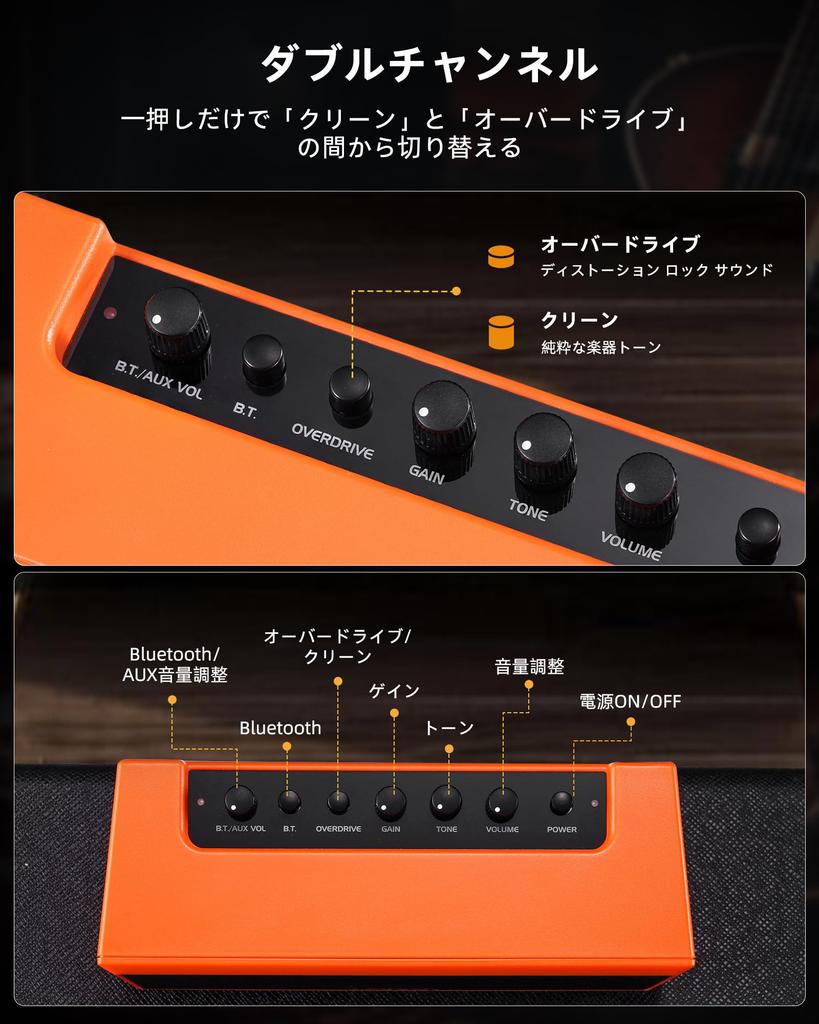 Портативный 5 Вт Мини гитарный усилитель с эффектом чистого перегруза, мини и для повседневной практики, бас, Bluetooth, (оранжевый)