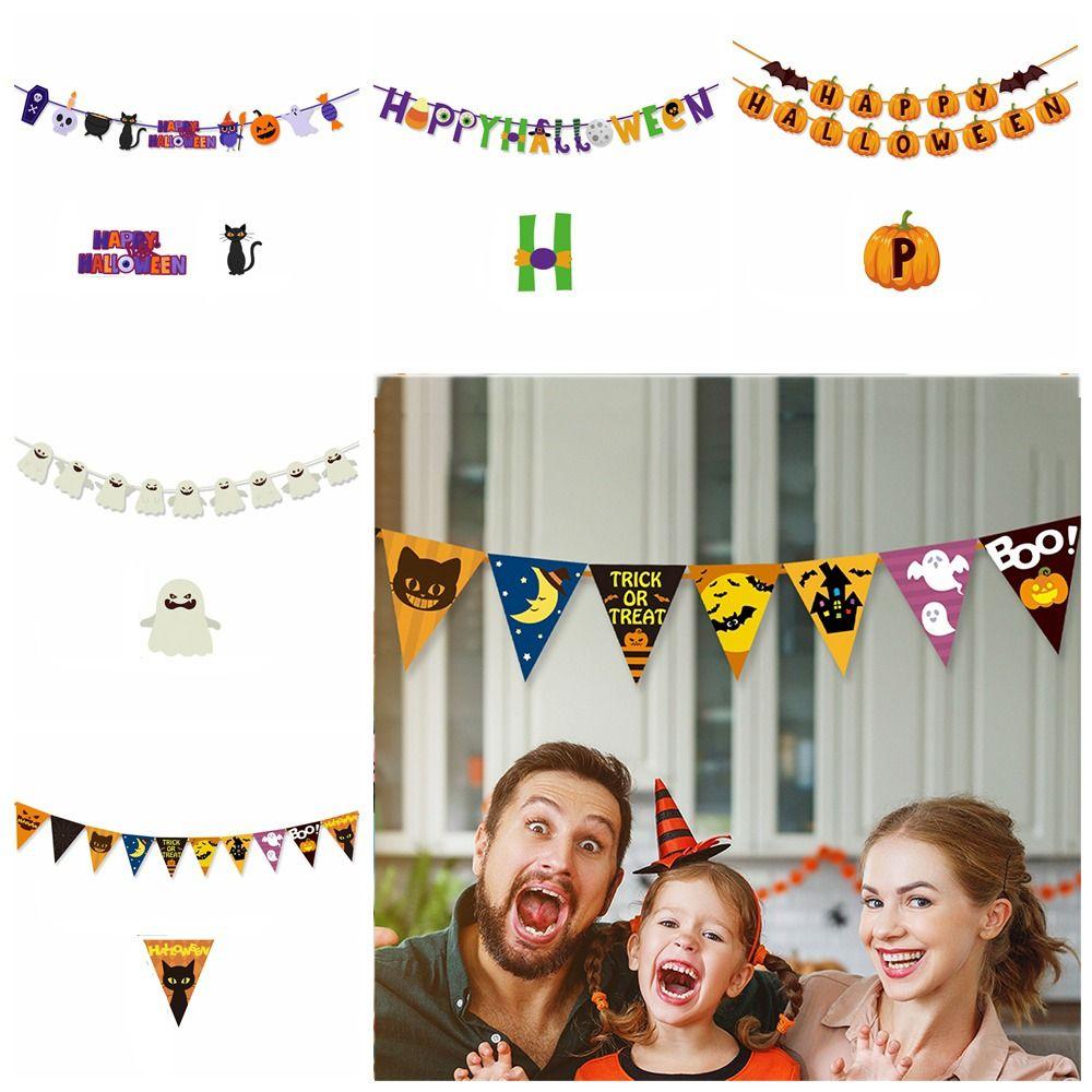 Bat Halloween Birthday Flags Ghost Ghost Decor Flag Creative Witch Pumpkin Pull Flags  Scene Layout