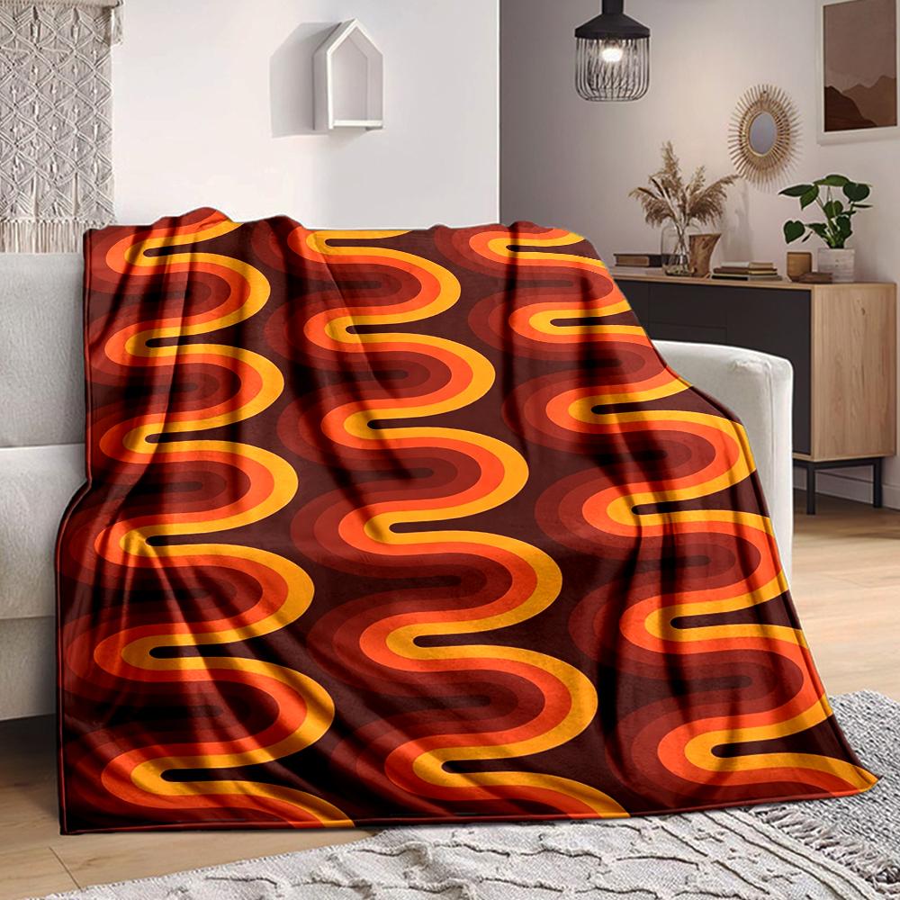 1Pc Abstract Retro Wave Blanket Soft And Comfortable Casual Warm Camping Travel Christmas Halloween Xmas Gift M928309