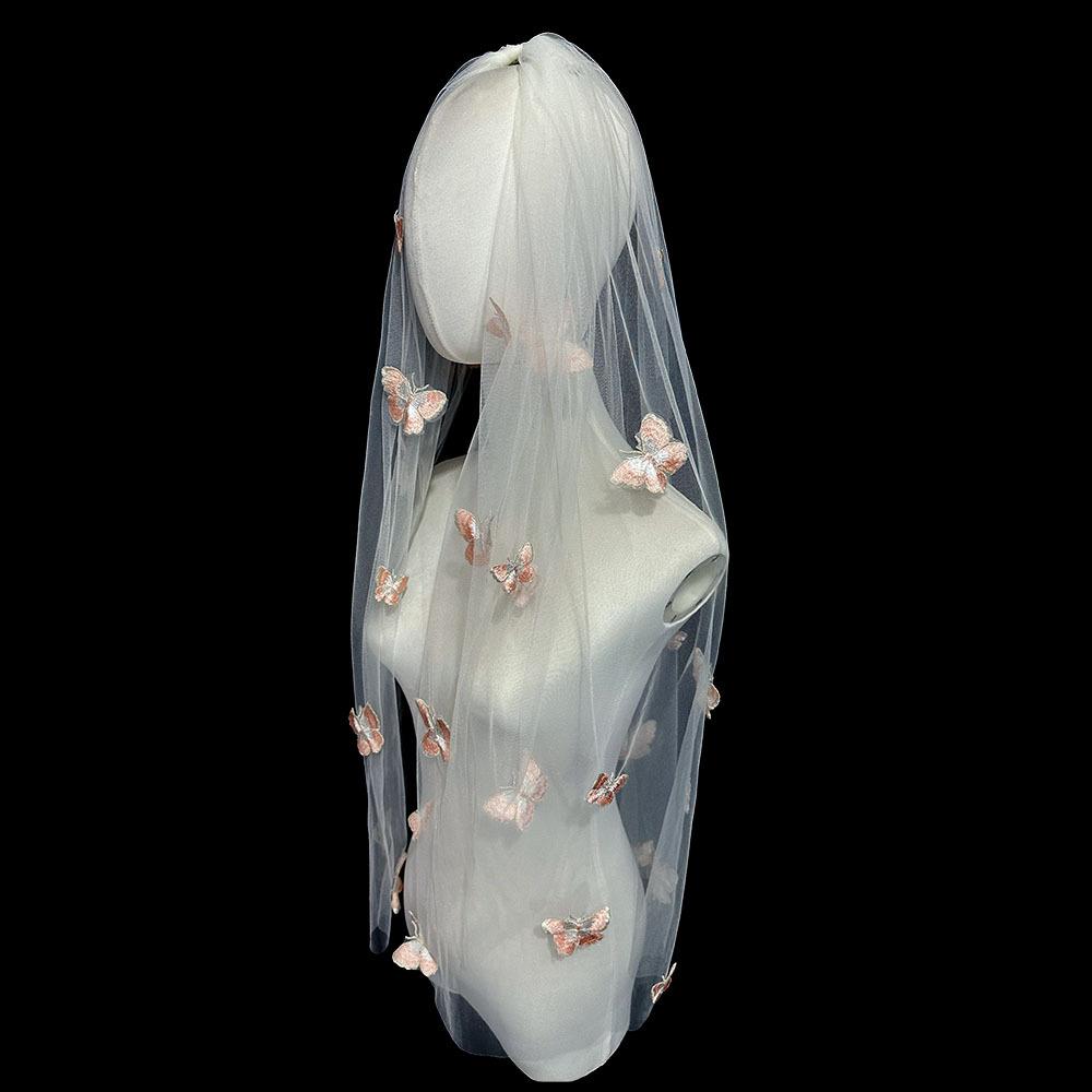 Розовая бабочка Фата Сертификат Регистрация Невеста Свадебный головной убор Супер Фея Фотография Фото Реквизит Фата Головной убор