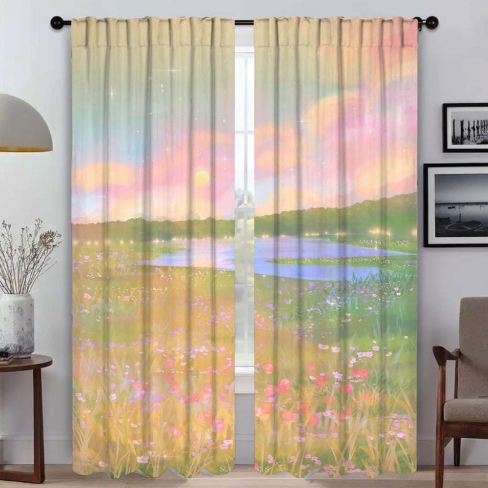 Печать пейзажей, шторы для спальни, шторы для комнаты, 2-панельные шторы для домашнего интерьера, украшения на Хэллоуин, гостиная