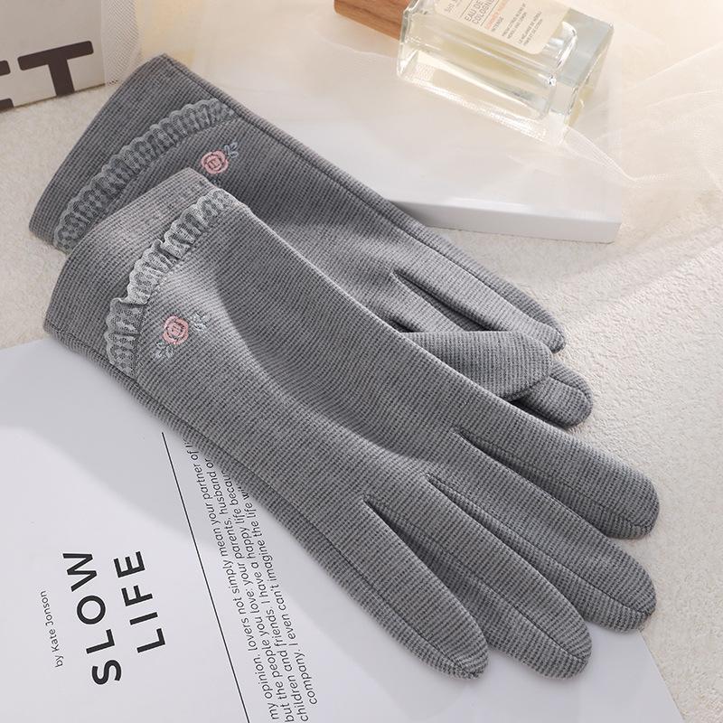 Теплые женские перчатки с узором «тысяча птиц», элегантные, для улицы, для верховой езды, холодо- и ветрозащитные, однослойные кружевные перчатки для весны и осени