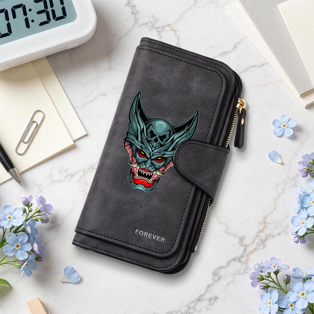 Gothic Demon Pattern Long Wallet Gothic Dark Style Demon Print Wallet