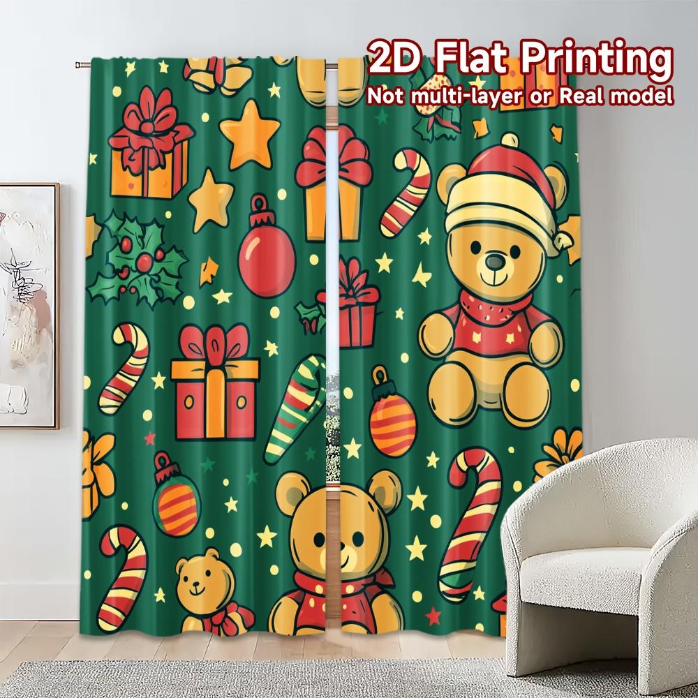 2pcs,Curtains Christmas Bears Festive Gifts Pattern Popular Curtains Polyester Easy Install Curtains All Seasons for Living Room