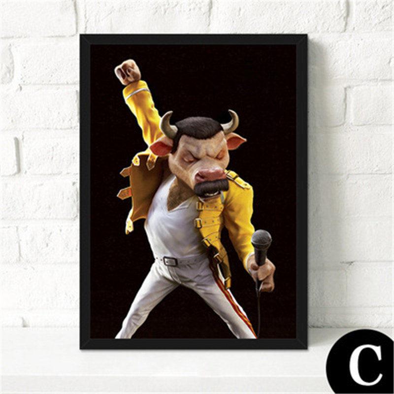 Скандинавская декоративная картина на холсте, мультяшные постеры, г-н. Свинья, крупный рогатый скот, петух и собака, играющая на гитаре для детской спальни