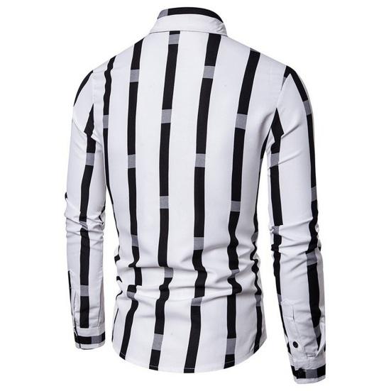Весенняя мужская рубашка контрастного цвета с полосатым принтом, тонкие длинные рукава, отложной воротник, свободный однобортный формальный деловой стиль, повседневный топ