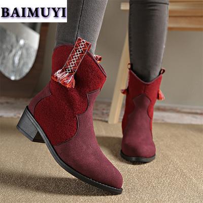 Женские ботильоны на среднем каблуке с бахромой, модная обувь 2025 года, повседневные замшевые ботинки челси на толстом каблуке, зимние новые готические туфли-лодочки Mujer Botas
