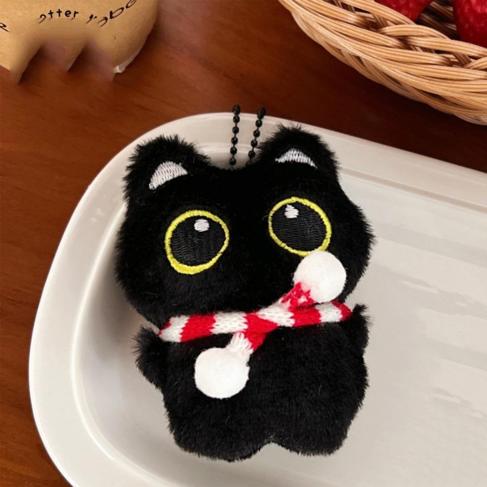 Chirping Squeeze Plush Keychain Cartoon Plush Stuffed Toys Squeak Scarf Black Cat Pendant  Couple
