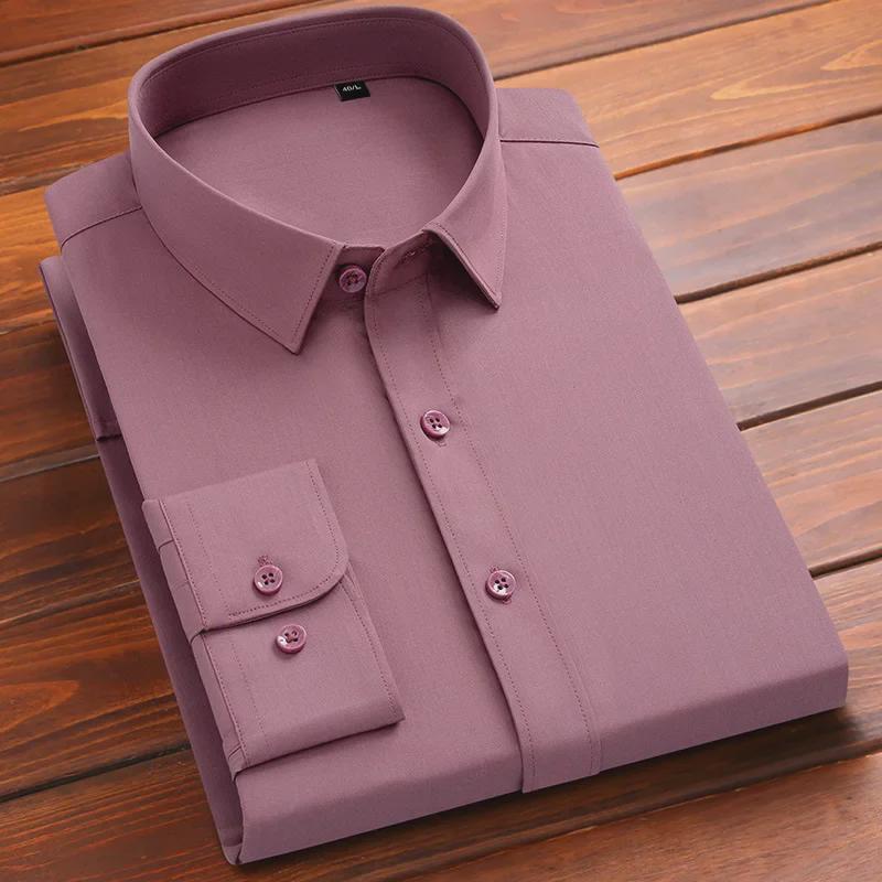 Мужская рубашка Slim Fit Business Shirt из бамбукового волокна Non-Iron с длинным рукавом, без карманов, выпуск 2024 г.