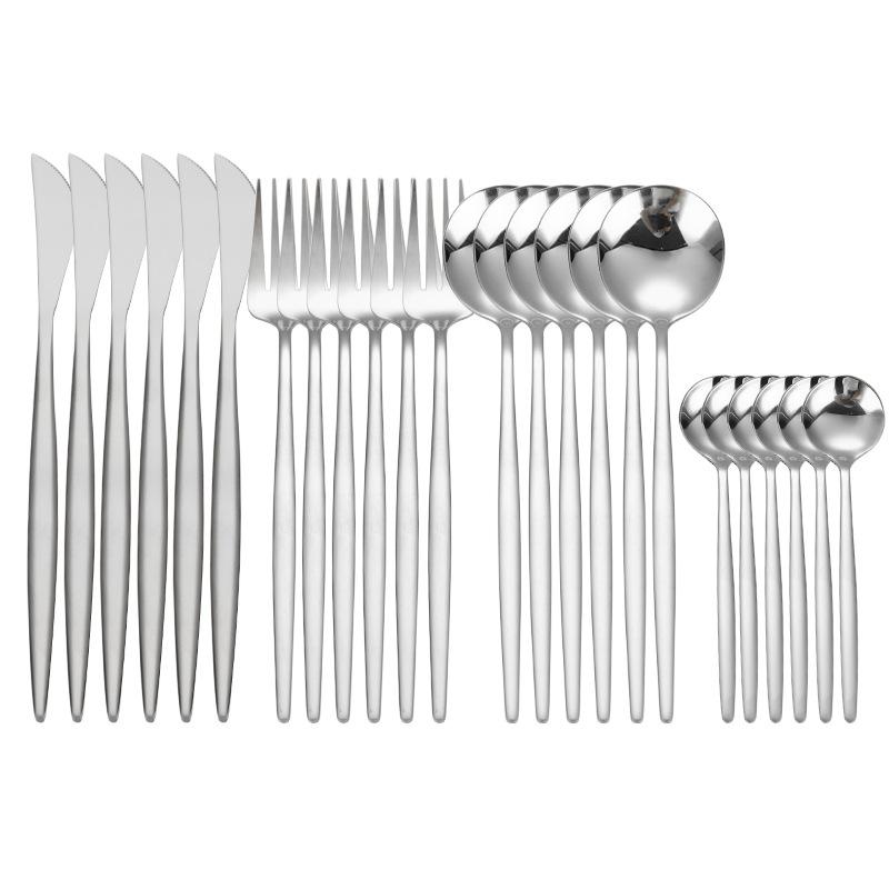 Посуда, набор столовых приборов из нержавеющей стали, черное золото, столовые приборы, обеденный нож, вилка, чайная ложка, кухонный ужин, 24 шт., посуда в западном стиле