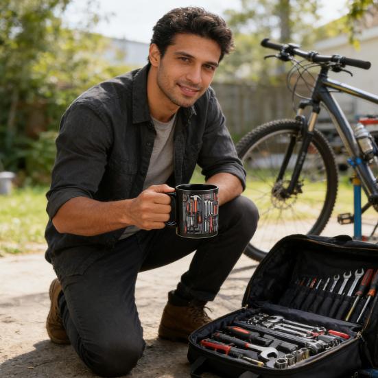 Toolbox Coffee Mug Mechanical Tool Box Mug Ceramic Double-sided Print Ergonomic Handle Cup Microwave Dishwasher Safe Gift for Mechanics Car