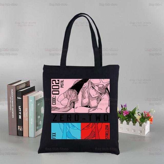 ZERO TWO аниме черные женские сумки холст Darling in the Franxx Tote сумки для покупок многоразовая сумка для покупок эко складная