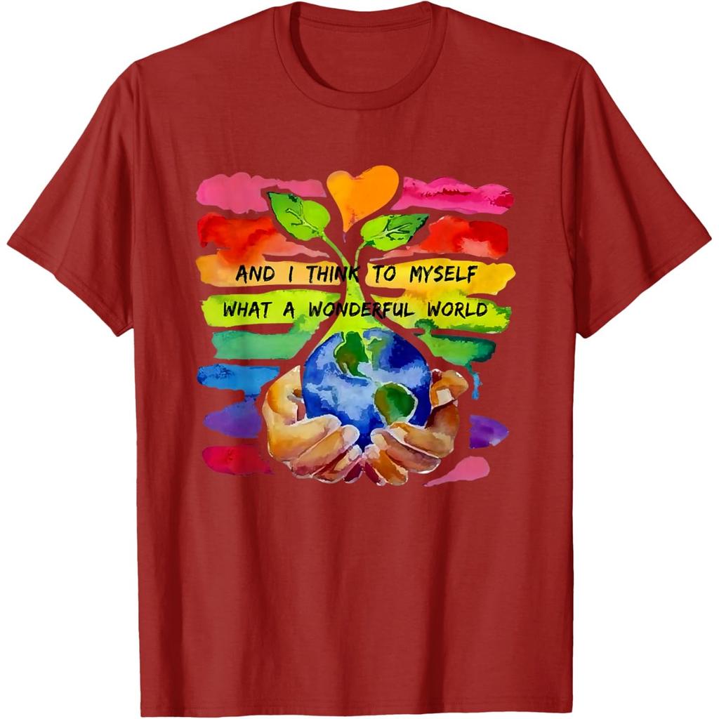 Wonderful World Earth Day Graphic Cotton T-Shirt Casual Short Sleeve Crewneck Tee