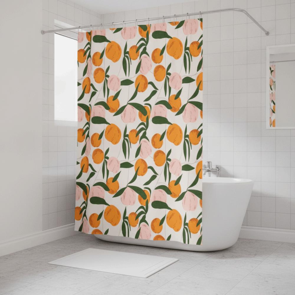 Mildew Proof Orange Peach Shower Curtain with Hook Bathroom Privacy Curtain Dormitory