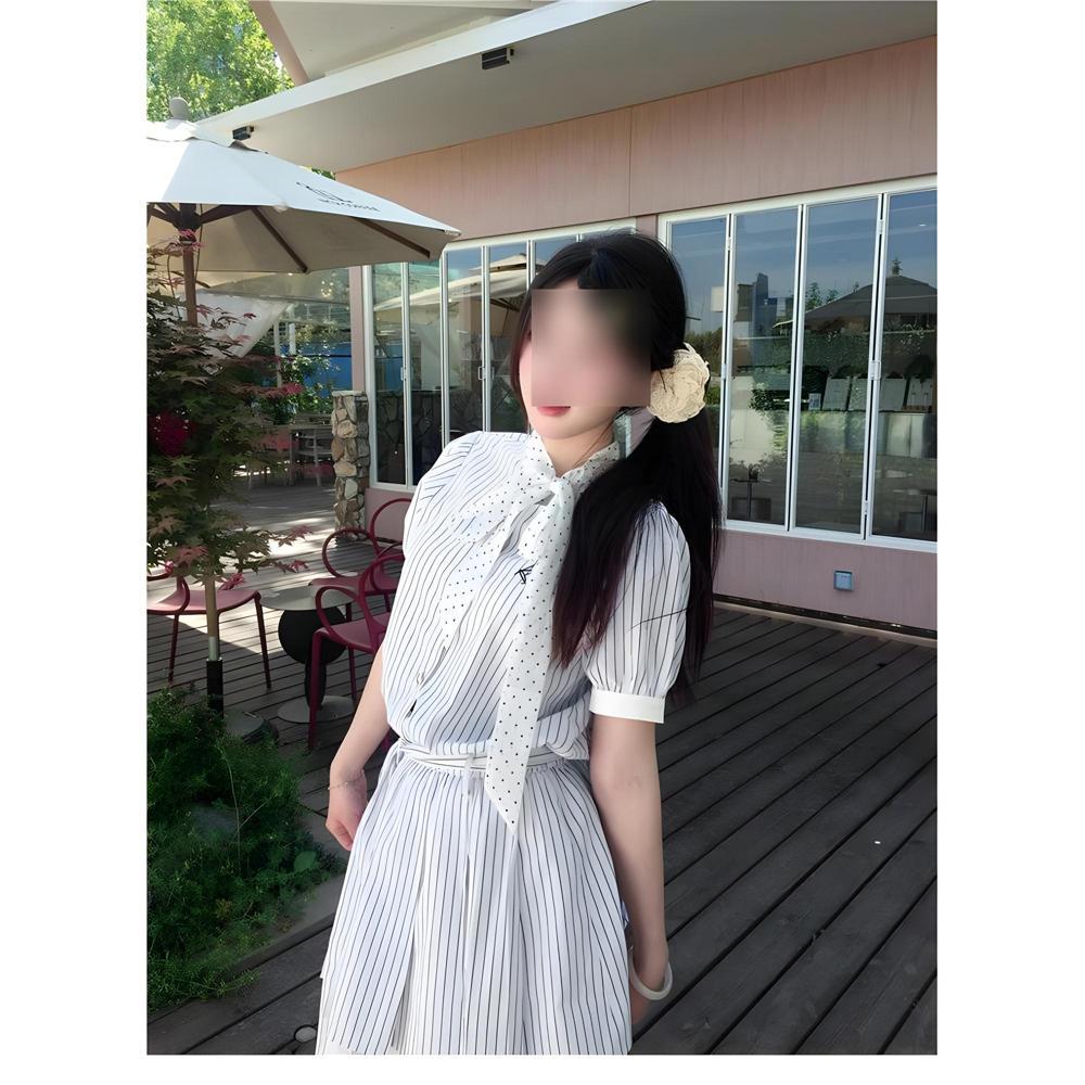 Sweet College Style Striped Shirt Dress Women's Summer Casual Style New Popular Beautiful Waist Skirt