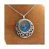 Pierres et Minéraux. Collier Apatite bleu neon brut. Modèle quart de Lune.