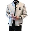 Men Baseball Coat Long Sleeve Single-Breasted Jacket with Letters Print Baseball Collar Outdoor Sports Outerwear