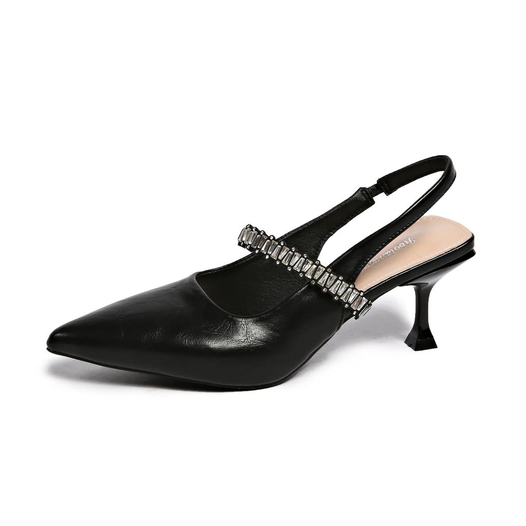 Женская обувь 2025 Новые летние туфли-лодочки с острым носком на шпильке, женские сандалии с ремешком на пряжке, модные стразовые вечерние сандалии для женщин