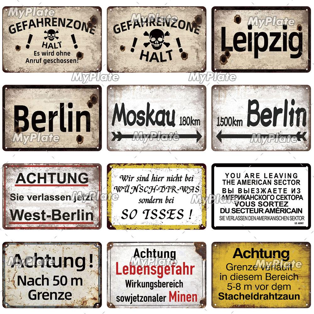 Vintage ACHTUNG HALT War Metal Signs Berlin Tin Sign Plaque Metal Plate Wall Decor For Pub Club Man Cave Plate Bar Decoration