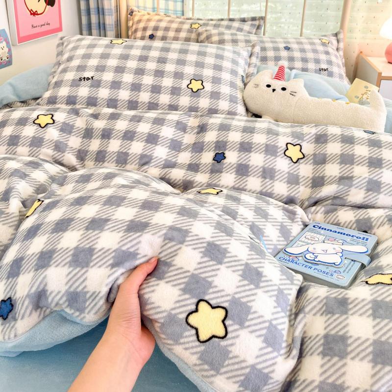 Winter Thickened Milk Fleece Bed Four-piece Set New Coral Fleece Flannel Single Quilt Cover Bed Sheet Three-piece Set Bedding