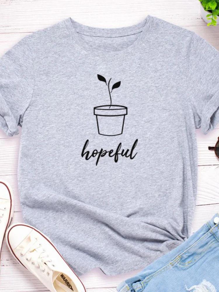 Hopeful Plant  Print Women T Shirt Short Sleeve O Neck Loose Women Tshirt Ladies Fashion Tee Shirt Tops Clothes Camisetas Mujer