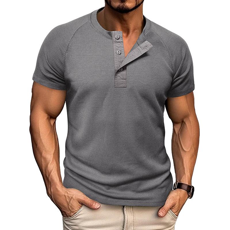 Летняя мужская рубашка Хенли, модная мужская футболка с коротким рукавом, тренд, универсальные повседневные топы с коротким рукавом