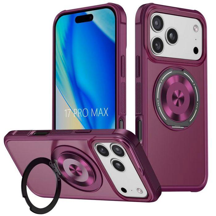 Coque de Protection - BOOLING - pour iPhone 17 Pro Max - Hybride avec Anneau Rotatif Magnétique - Rouge