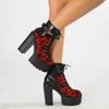Gdgydh Gothic Vintage Lace Red High Heel Ankle Boots with Platform Sole Ankle Strap Women Boots for Dressy Occasions