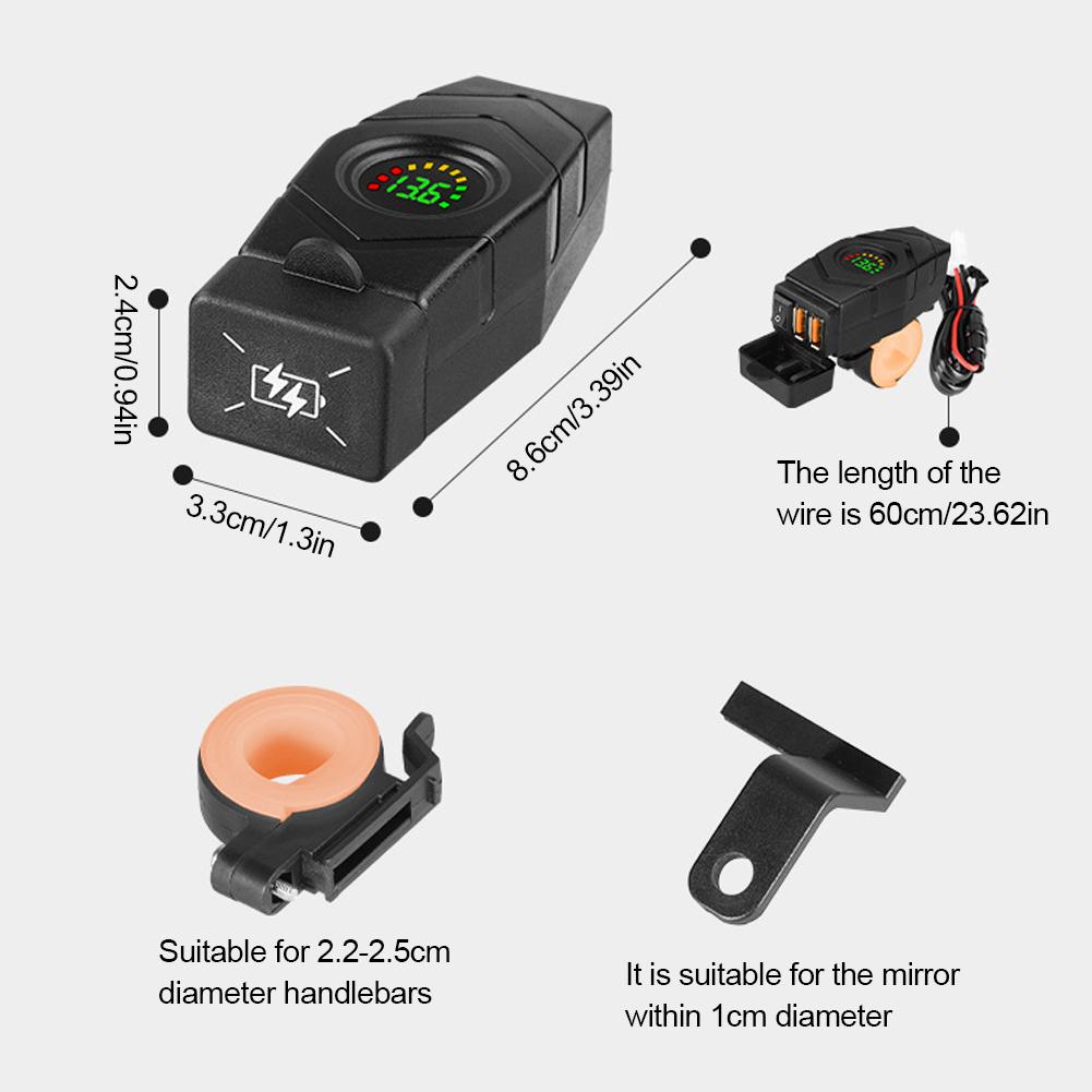 36 Вт мотоциклетное двойное USB зарядное устройство руль QC3.0 быстрая зарядка водонепроницаемый 12 В телефонный адаптер с вольтметром дисплей аксессуары