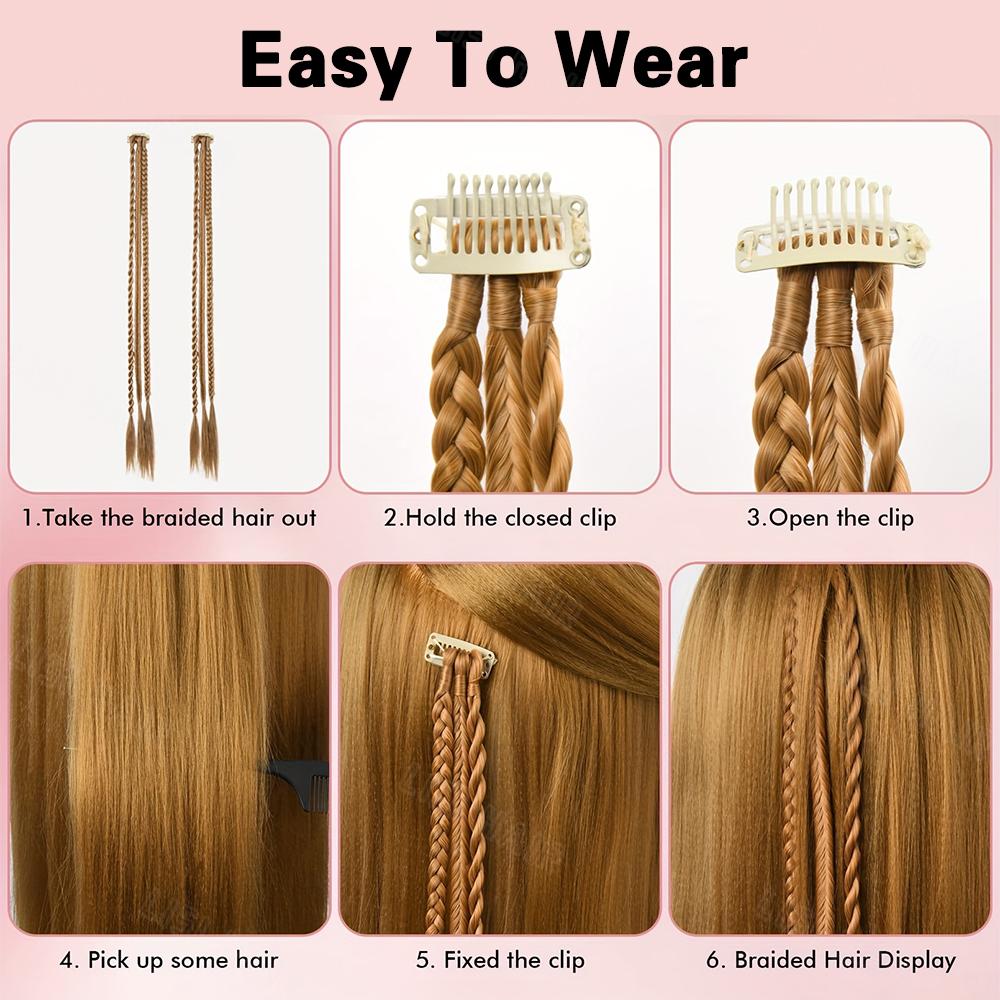 MISS WIG Braid Clip In Hair Extensions 2Pcs Braids Long Synthetic Ponytail Hairpieces Hair Clips Hair Accessories For Women Girls Daily Cosplay