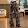 Women's Wide-Leg Plaid Drawstring Casual Pants