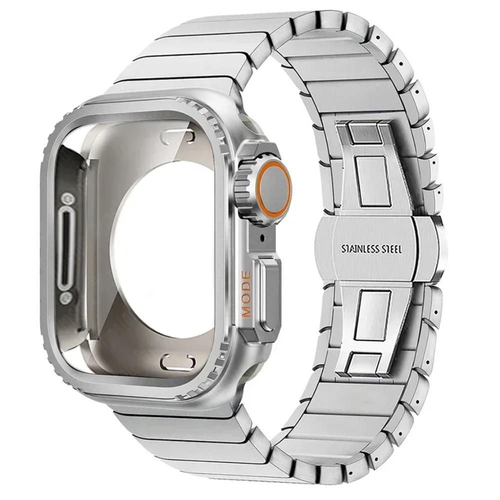 Металлический корпус + ремешок из нержавеющей стали для Apple Watch Band Ultra 3 2 49 мм 11 10 46 мм Защитный корпус Обновление Iwatch 9 8 7 SE 45 мм 44