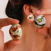 Европейский и американский ретро-стиль Круглые серьги с капельной глазурью в виде стрекозы и цветка, нержавеющая сталь