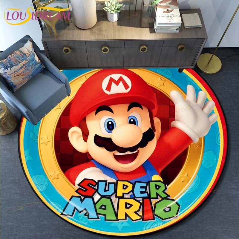 Мультяшный Ковер Круглый Коврик для Пола Mario Bros Спальня Фланелевый Ковер с Животными Противоскользящий Коврик для Игр Детей Украшение Комнаты Детей Коврики