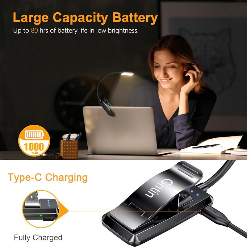 Светодиодный перезаряжаемый светильник для книг - забота о глазах, 3 цветовых температуры, плавная регулировка яркости