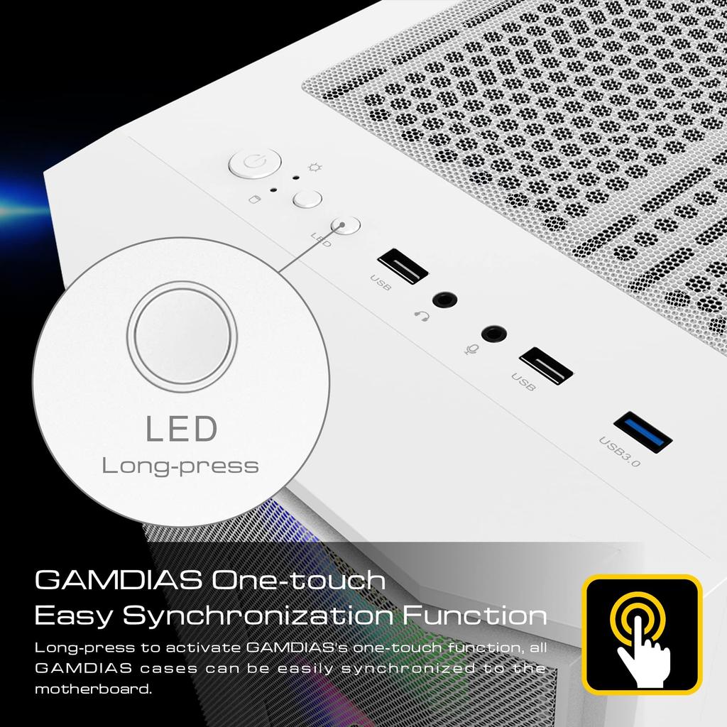 Корпус игрового ПК GAMDIAS ATHENA M6 LITE Корпус ATX Бесшовное закаленное стекло Окна 4 120 мм ARGB вентилятор Три стороны Подсвечивающаяся сетчатая передняя панель Перфорированная