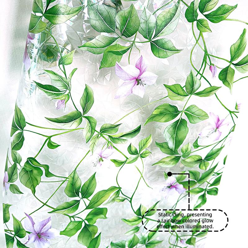 1 Sheet Glass Window Film Double-sided Viewing Stained Removable Glass Sticker Colorful Flower & Vine Window Stickers PVC
