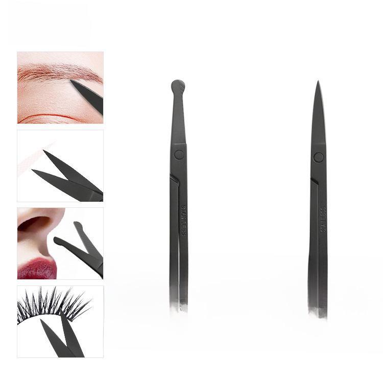 Косметические ножницы из нержавеющей стали: Машинка для стрижки волос в носу, маленькая, с черной отделкой, круглой головкой.